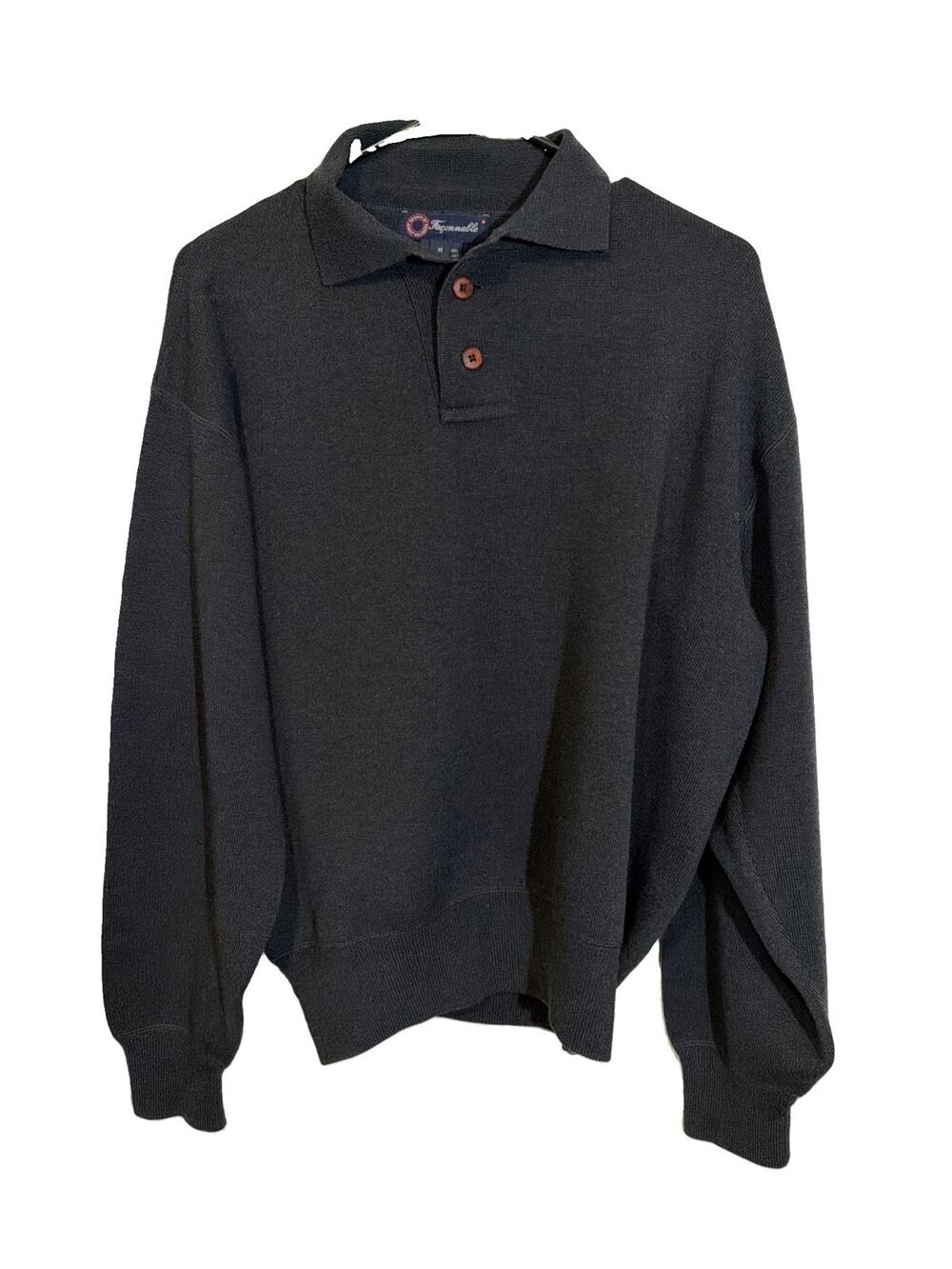 Faconnable 100% Merino Wool Long Sleeve Polo Sweater Charcoal Gray Men’s M